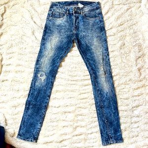DISTRESSED H&M Skinny Low Waist Blue Denim